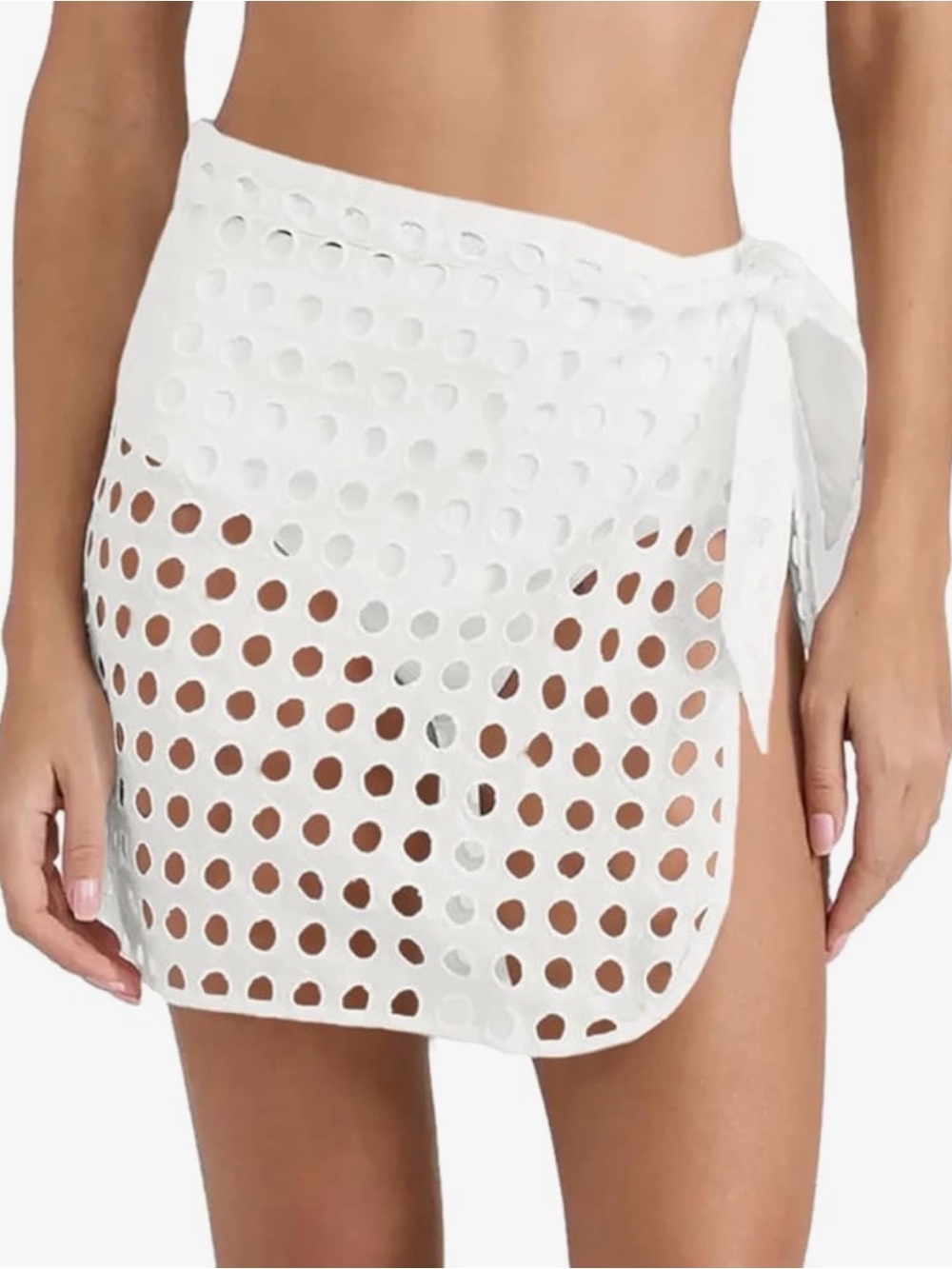 Amazon White Eyelet Tie-Side Swim Sarong Cover-Up